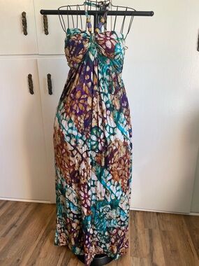 Bohemian Teal & Purple Halter Maxi Dress